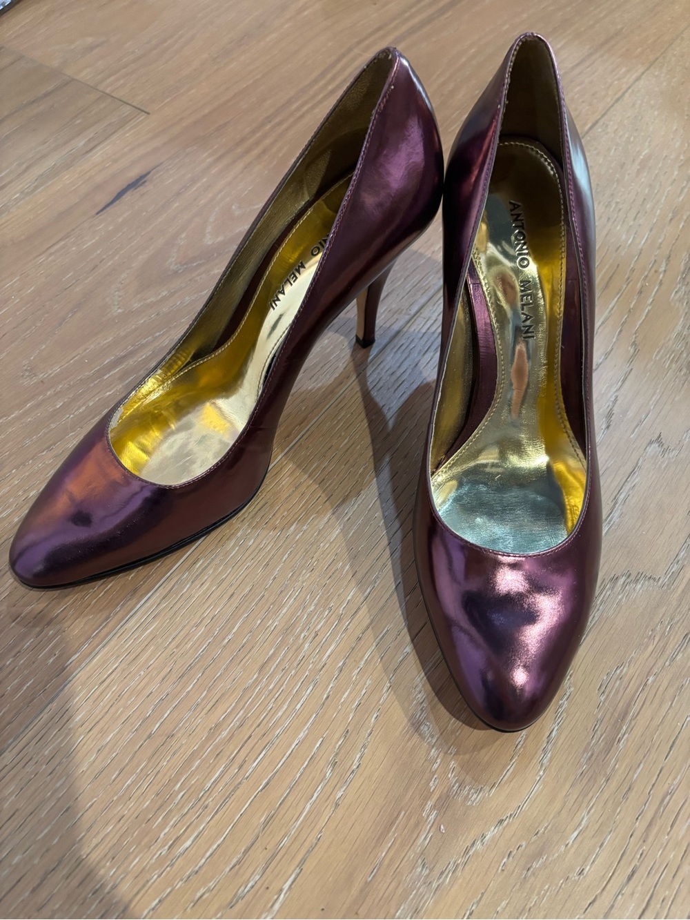 ANTONIO MELANI Metallic Plum Pointed Toe Heels